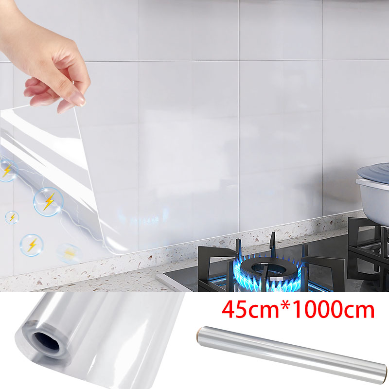 Waterproof Wall Stickers Transparent Adhesive Wall Wallpaper Electrostatic Adsorption Kitchen Oil Pollution Prevention Sticker: Clear
