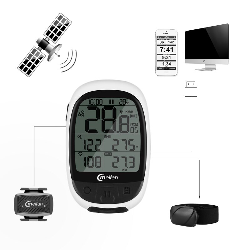 GPS Bike Computer Bluetooth 4.0 / ANT+ Wireless Cycling Computer Bicycle Speedometer Speed Candence Sensor Heart Rate Monitor