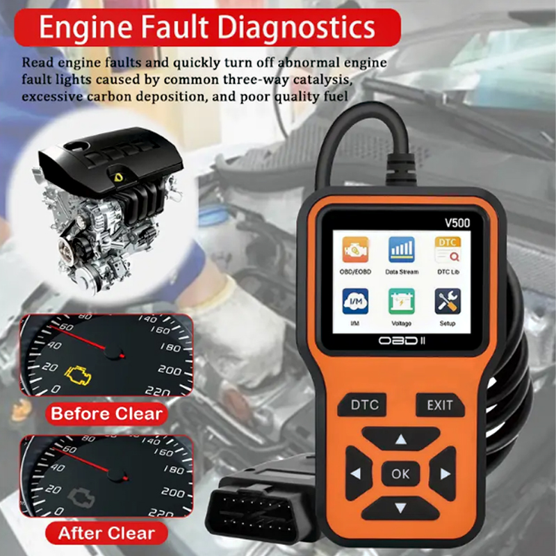 OBD2-scanner V500 - Directe codelezer en spanningscontrole voor volledige systeemdiagnose van OBDII/CAN-voertuigen en foutanalyse van 0s