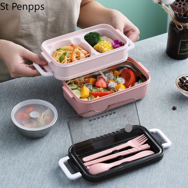 Lunch Box Bento Box Voor School Kids Kantoormedewerker 2 Lagen Microwae Verwarming Lunch Container Voedsel Opbergdoos