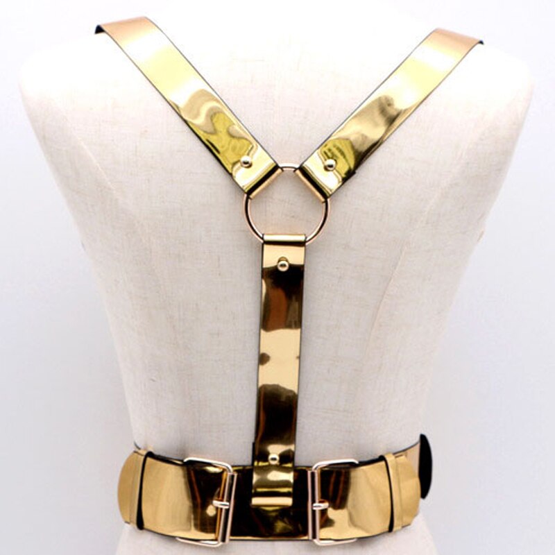 GOGO Ropa de baile espejo dorado disfraz correas de personalidad Hipsters cinturón Bar cantante DJ de discoteca accesorios de rendimiento B1148