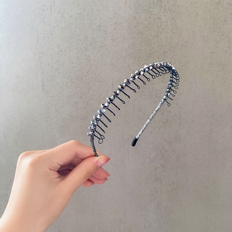 Diadema de cristal para el pelo para niña y mujer, accesorios para el cabello hechos a mano, diadema de Metal antideslizante: Gray