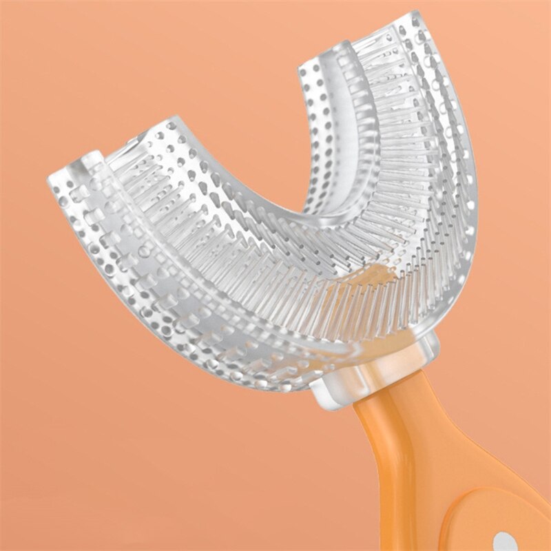 Spazzolino da denti a forma di U per bambini denti da allenamento in Silicone morbido pulizia spazzole per denti a bocca intera per bambini di 2-12 anni