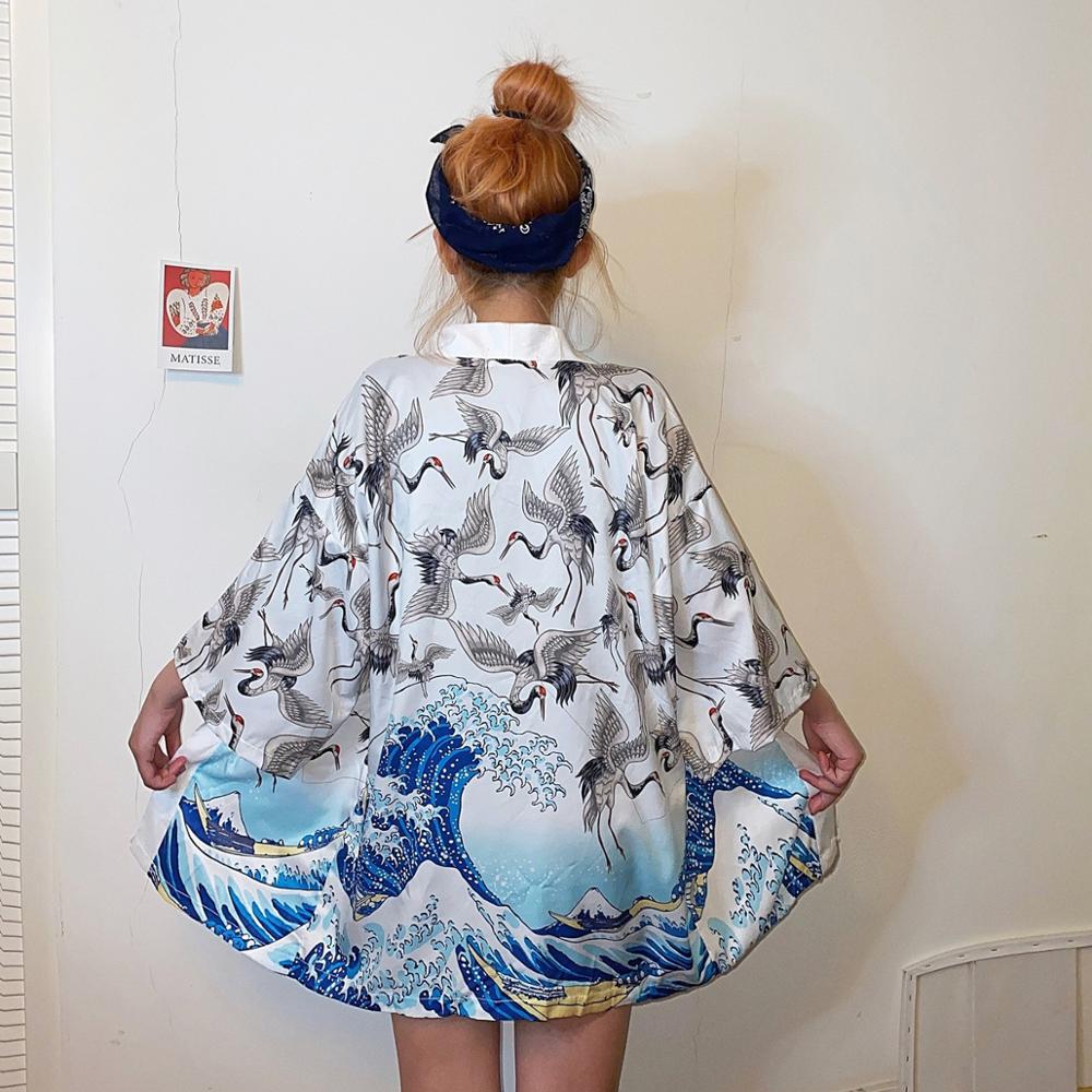 Japanese Yukata Kimono Summer Top Japan Printed Crane Haori Kimono Japones Harajuku Kimono Boho Yukata Women: style 12