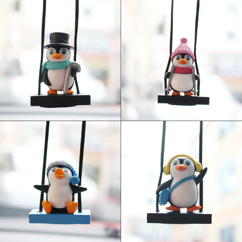 Schaukel Schlitten Pinguin Auto Anhänger Gentleman Pinguin Auto Rückspiegel Dekoration Auto Interieur Zubehör Ebene puppe Spielzeug