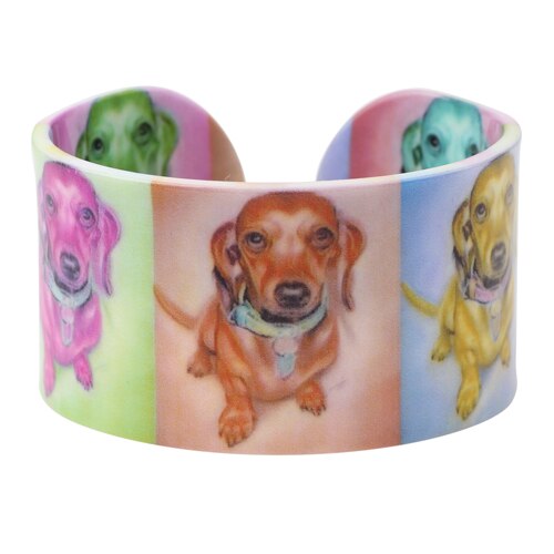 Bonsny Acryl Bunte Langhaarigen Dackel Hund Armreif Nachrichten Modeschmuck Für Frauen Mädchen Sommer Armbänder: Default Title