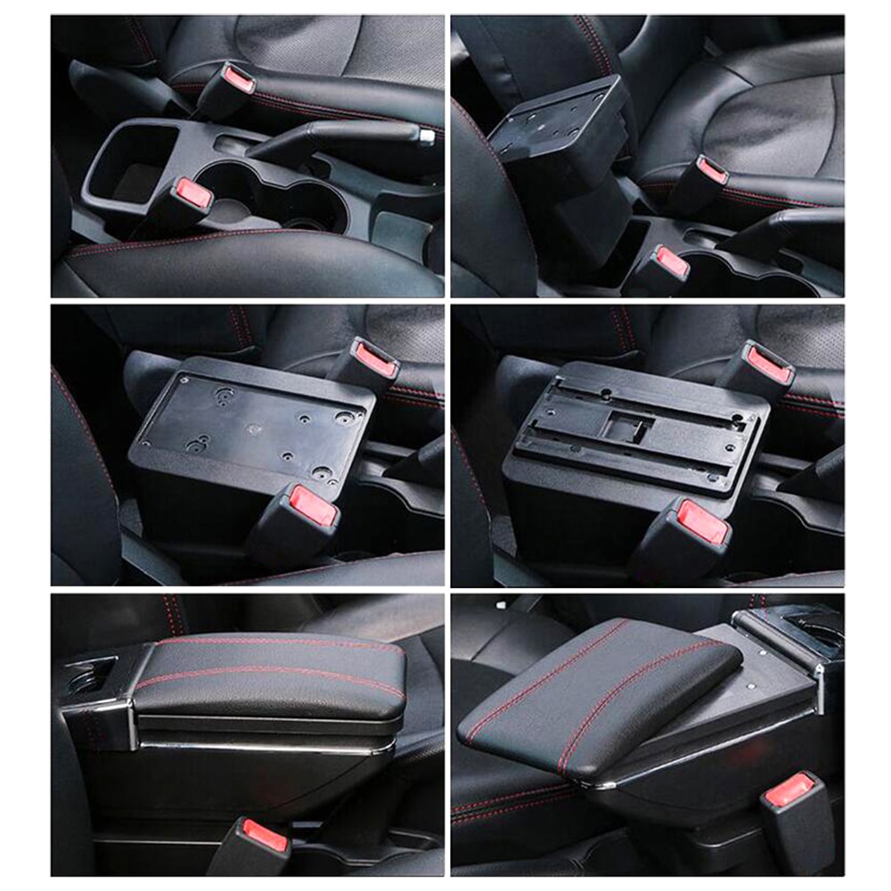 For Opel Astra H 2004 Storage Box Arm Rest Rotatable Cup Holder Armrest Black Leather