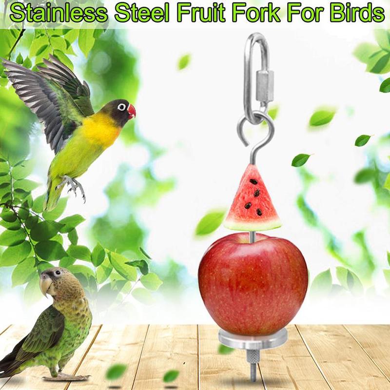 12cm 20cm Stainless SteelSmall Parrot Toy Meat Food Holder Stick Fruit Skewer Bird Treating Tool Bird Cage Accessories Supplies