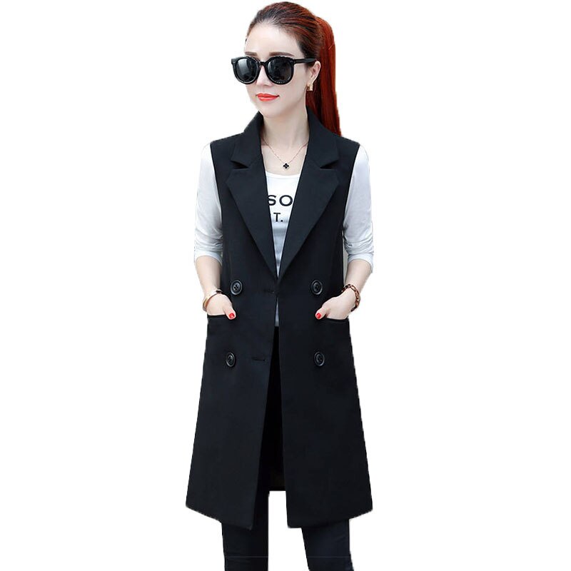 Chaleco largo sin mangas para mujer, chaqueta delgada coreana, Tops para primavera y otoño, 2022