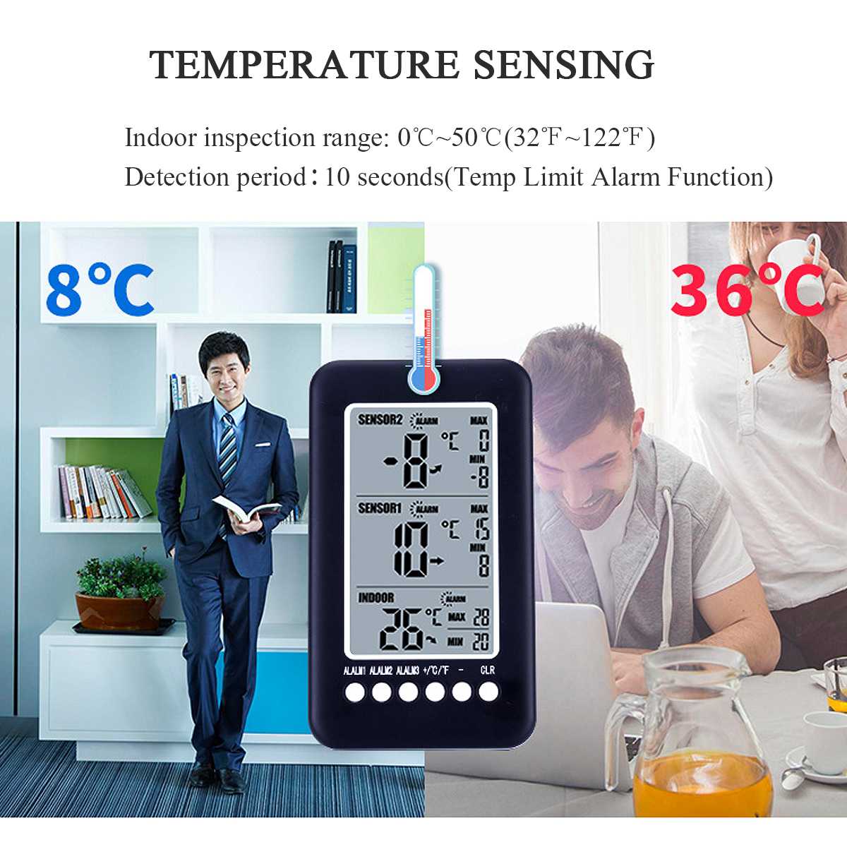 Wireless Sensor Alarm Thermometer Digital Indoor Outdoor Thermometers Weather Station Electronic Refrigerator Thermometer