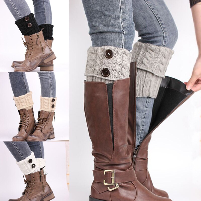 2 piezas de calentadores de piernas de Invierno para mujer, botas tejidas al Crochet, puños elásticos, botas cortas, calcetines, botas cálidas informales negras de , calcetines calentadores de la pierna calcetines