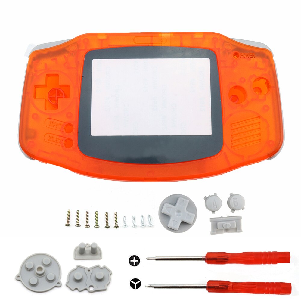 YuXi DIY Full set housing shell cover case w/ conductive rubber pad buttons and Screwdriver for GameBoy Advance for GBA console: Clear orange