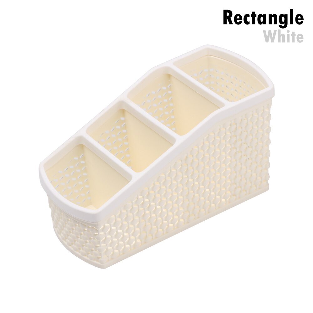 1pc rotan gevlochten multi-grid houder desktop organizer opbergdoos bureau afwerking bureau decoratie kantoorbenodigdheden schoolbenodigdheden: Rechthoek wit
