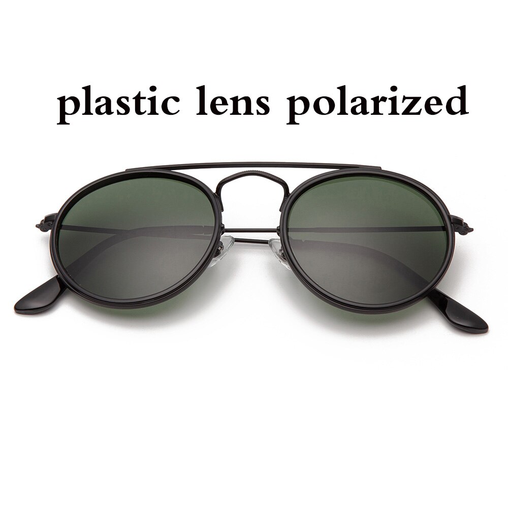vintage round double bridge sunglasses men women 51mm glass mirror or plastic lens polarized brand style UV400: g15 black P