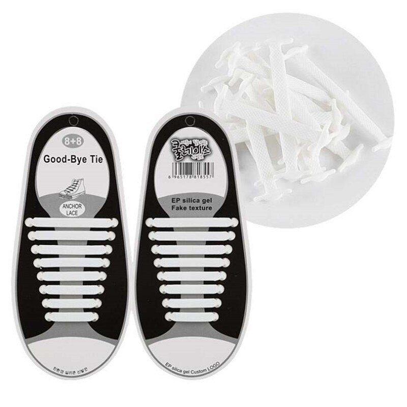 Cordones elásticos de silicona para zapatos, accesorios creativos de goma de encaje Unisex, 16 unids/lote: Blanco