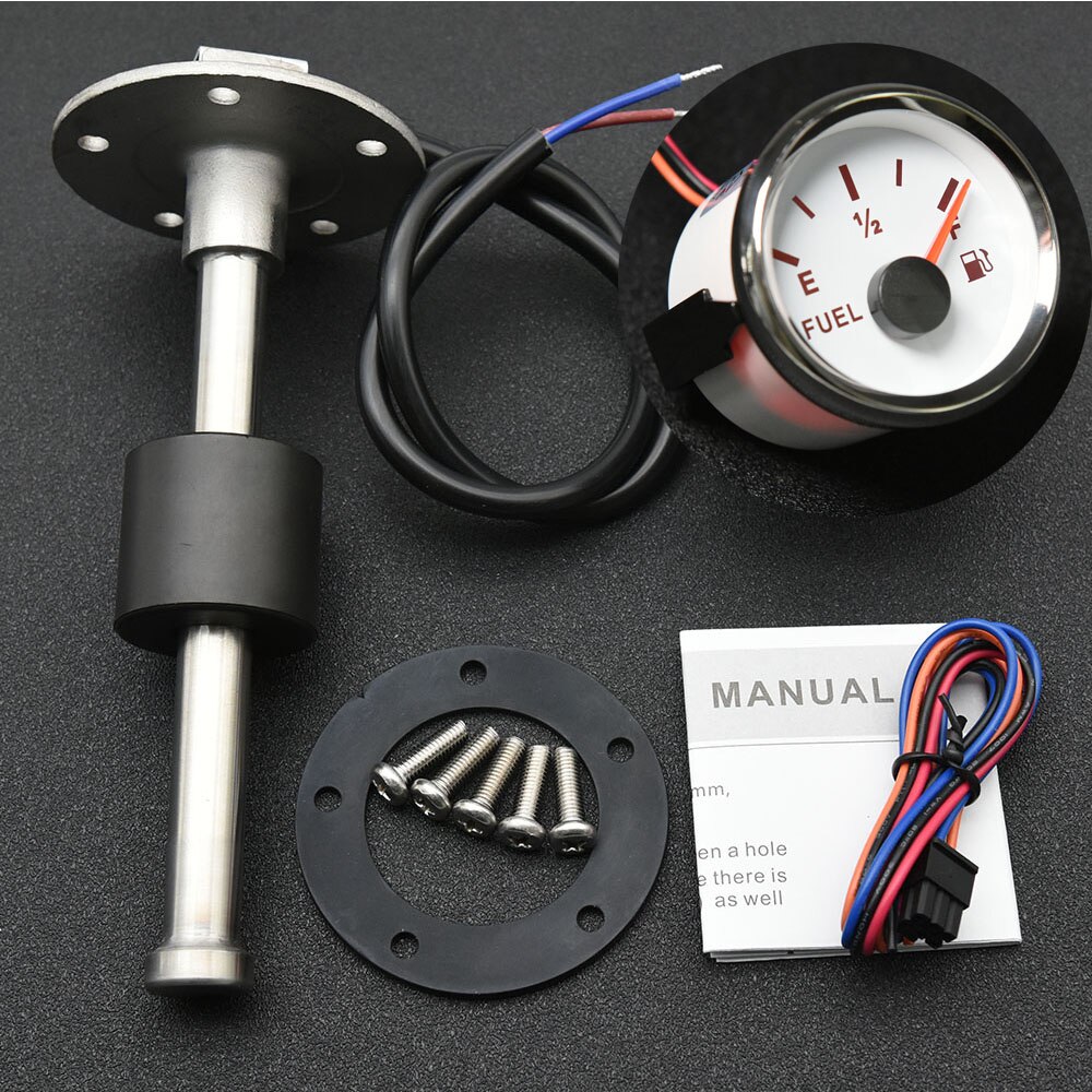 52MM Fuel Level Gauge Red Backlight with Oil Tank Level Indicator Meter Fuel Level Sensor 240-33ohm 100MM 150MM 200MM 250MM