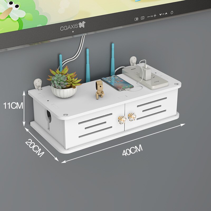 Wireless Wifi Router Storage Box Wall Hanging Plug Board Bracket Cable Organizer Livingroom Wood PVC Panel Shelf DIY Home Decor: style H