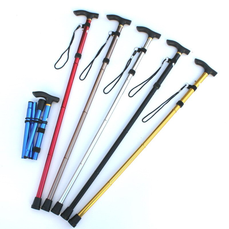 Outdoor 4 FoldedTrekking pole T-handle Hiking Poles Cane Walking Stick walk Crutch