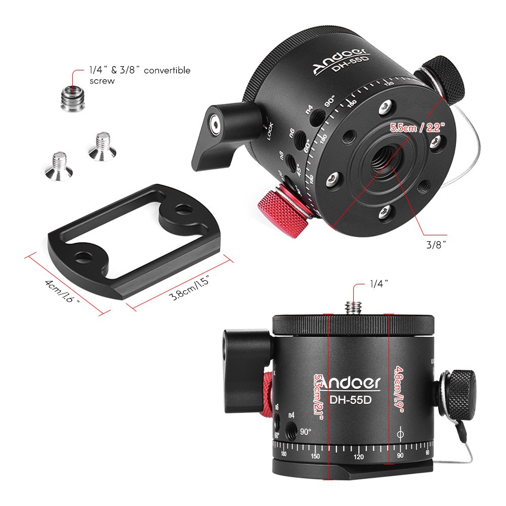 Andoer dh -55d hdr panoramic tripod head, panoramic ball head with indexing, rotator, aluminum alloy, max. load 15 kg/33 lbs