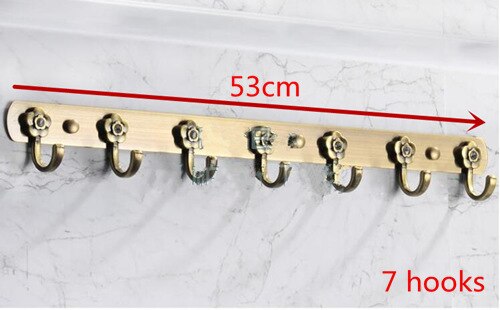 Europese retro bronzen badkamer handdoekhouder hanger roestvrij staal sleutel tas kleding handdoek wandrek plank organiseren opbergruimte: 7 haak