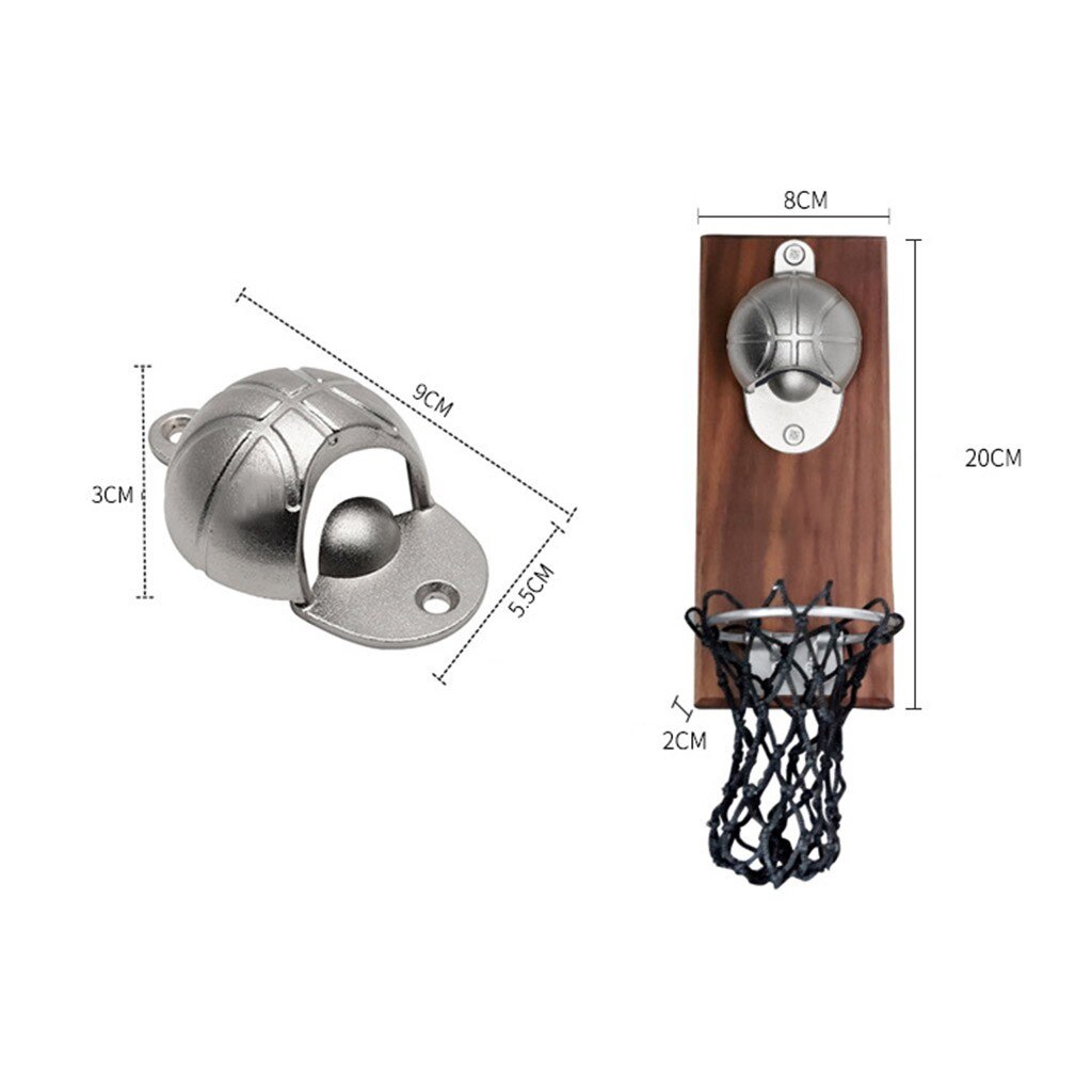 Bottle Opener Wall Mount Bottle Basketball Opener Embedded Magnetic Cap Catcher Solid Wood Fridge Bar Basketball Opener