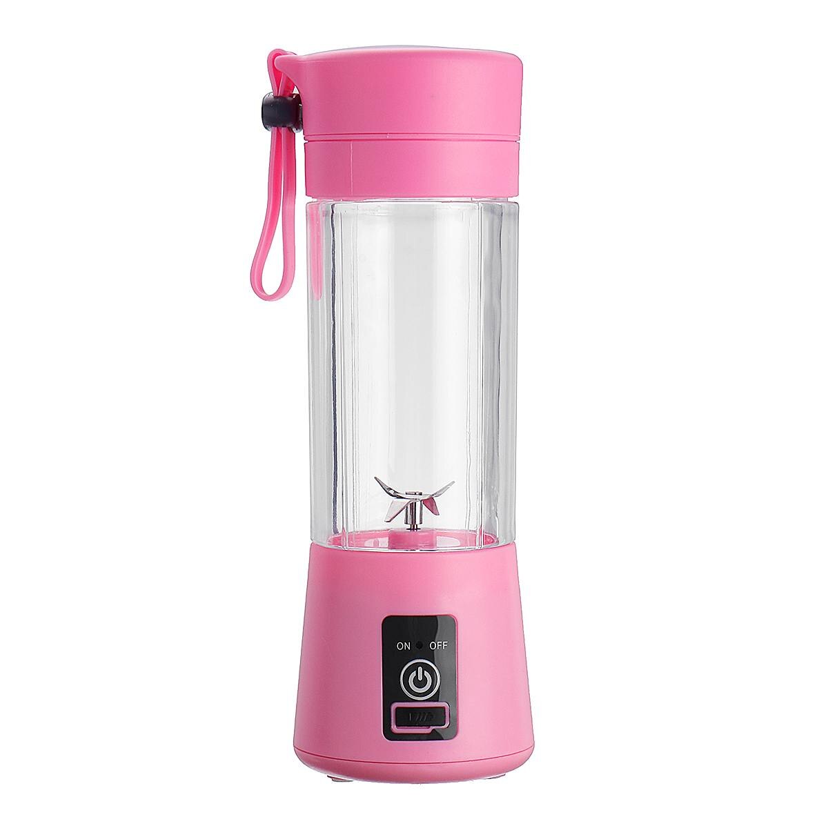 Portable Electric USB Rechargeable Juicer Cup 2 Blades Handheld Bottle Fruit Vegetable Juicer Blender Squeezer Reamer Machine: Pink