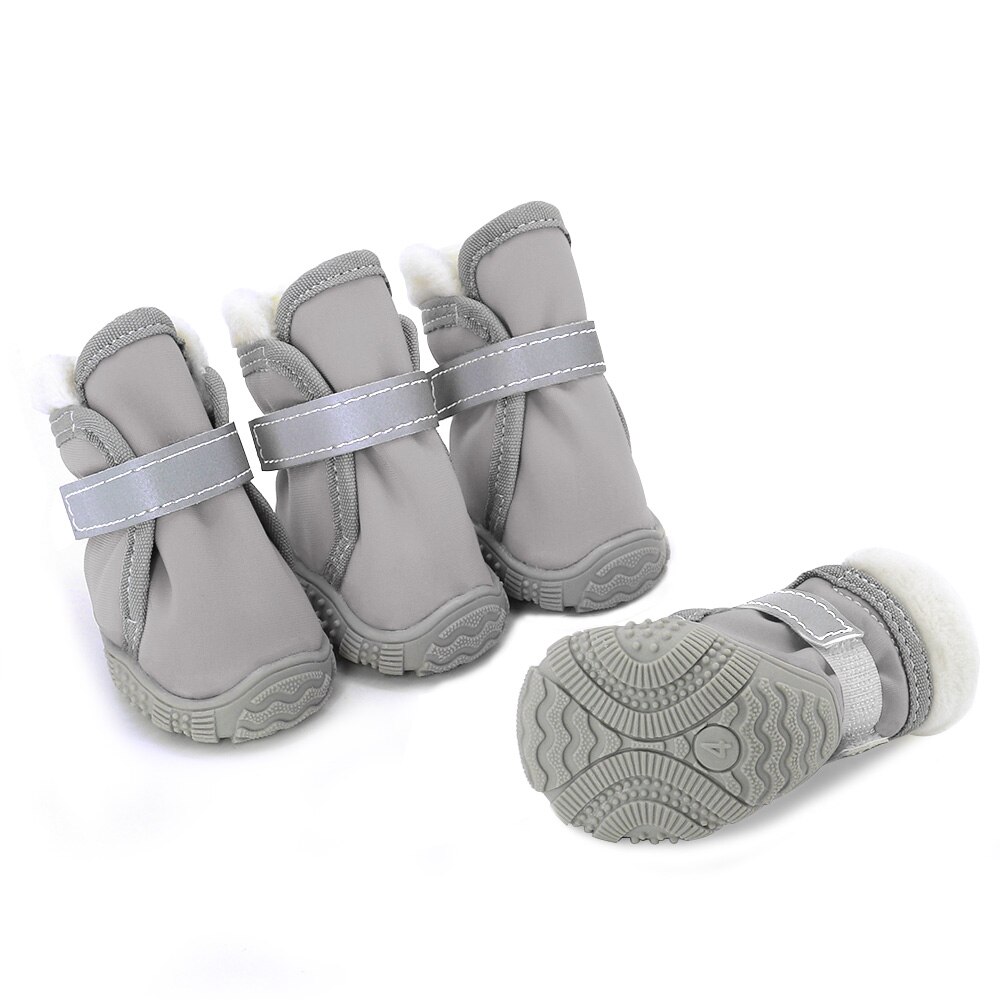 4 Stuks Winter Pet Dog Schoenen Warm Bont Hond Boot Anti Slip Huisdieren Kat Snowboots Waterdichte Reflecterende Honden Schoenen schoeisel Chihuahua: GRAY / 2