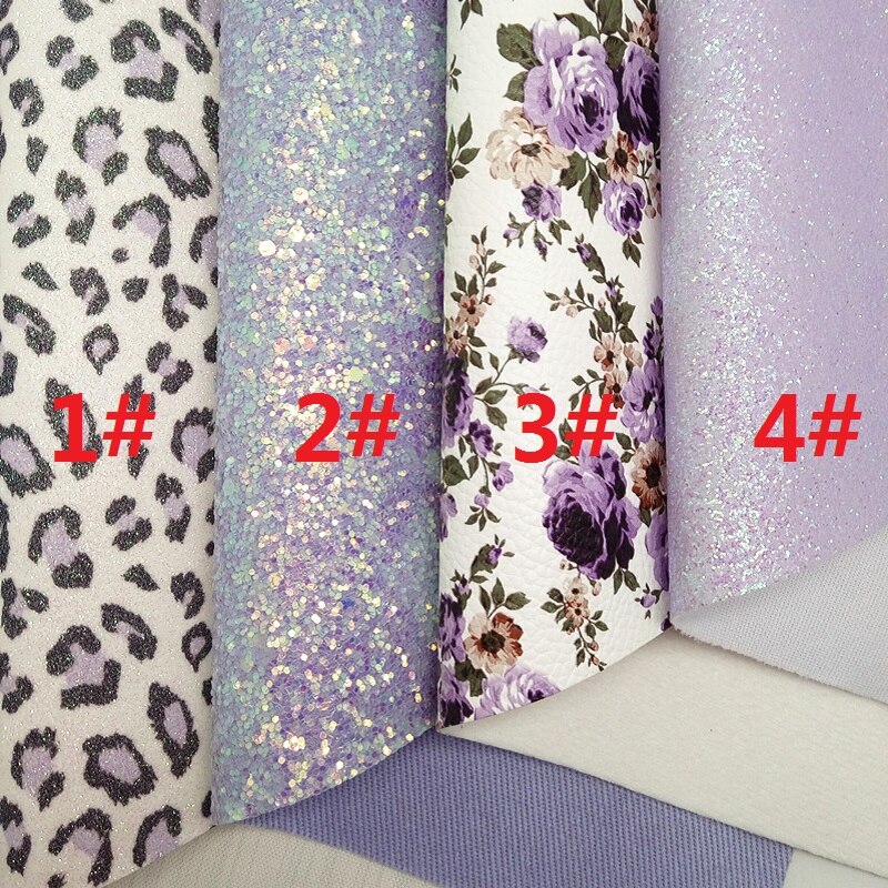 Paars Glitter Leer, bloemen Leopard Gedrukt Faux Lederen Lakens Synthetisch Leer Voor Boog A4 21X29Cm Twinkling Ming KM223