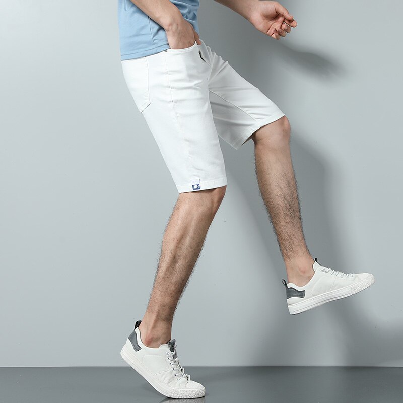 Pantalones vaqueros cortos elásticos para hombre, shorts ajustados de estilo clásico a la , color blanco liso, novedad de verano