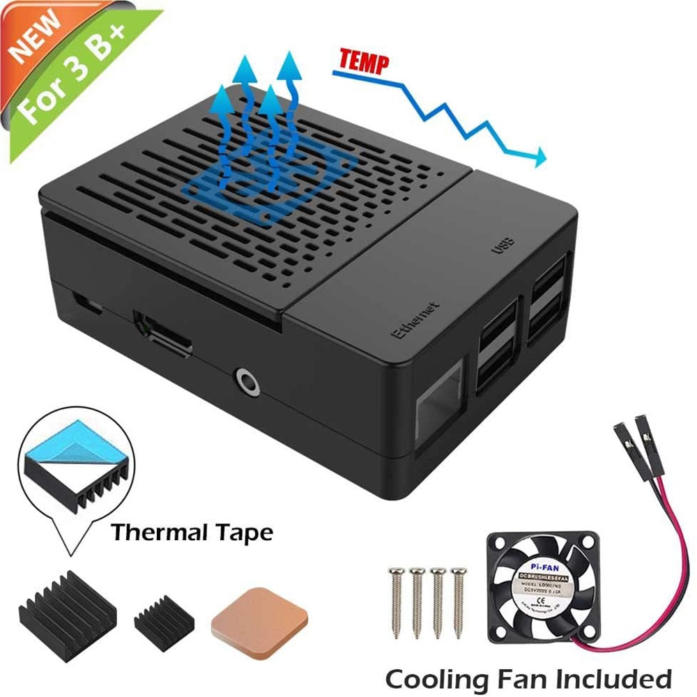 Raspberry Pi 3 B Fan ABS Case with Heatsink Cooling Fan Simple Removable Top Cover for Pi 3 B , Pi 3 Model B, Pi 2 Model B
