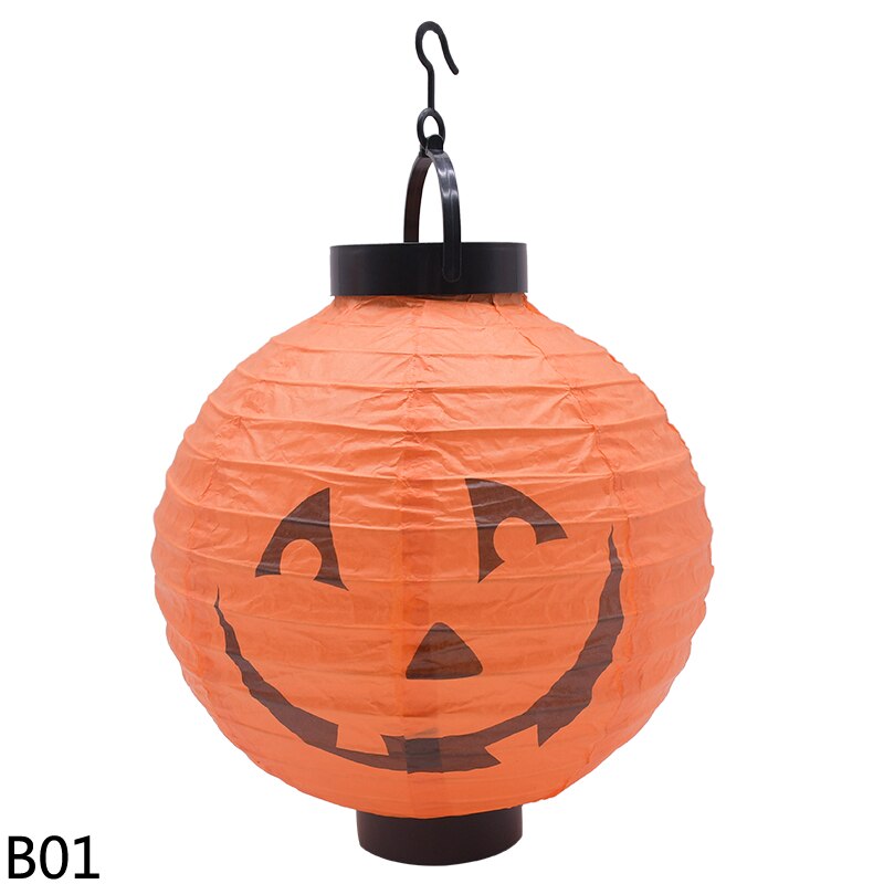 1 stk 20cm/7.8 '' halloween papir lanterner led lys græskar flagermus edderkop kranium gyser lanterne til bar hjem halloween fest indretning: B01 græskar