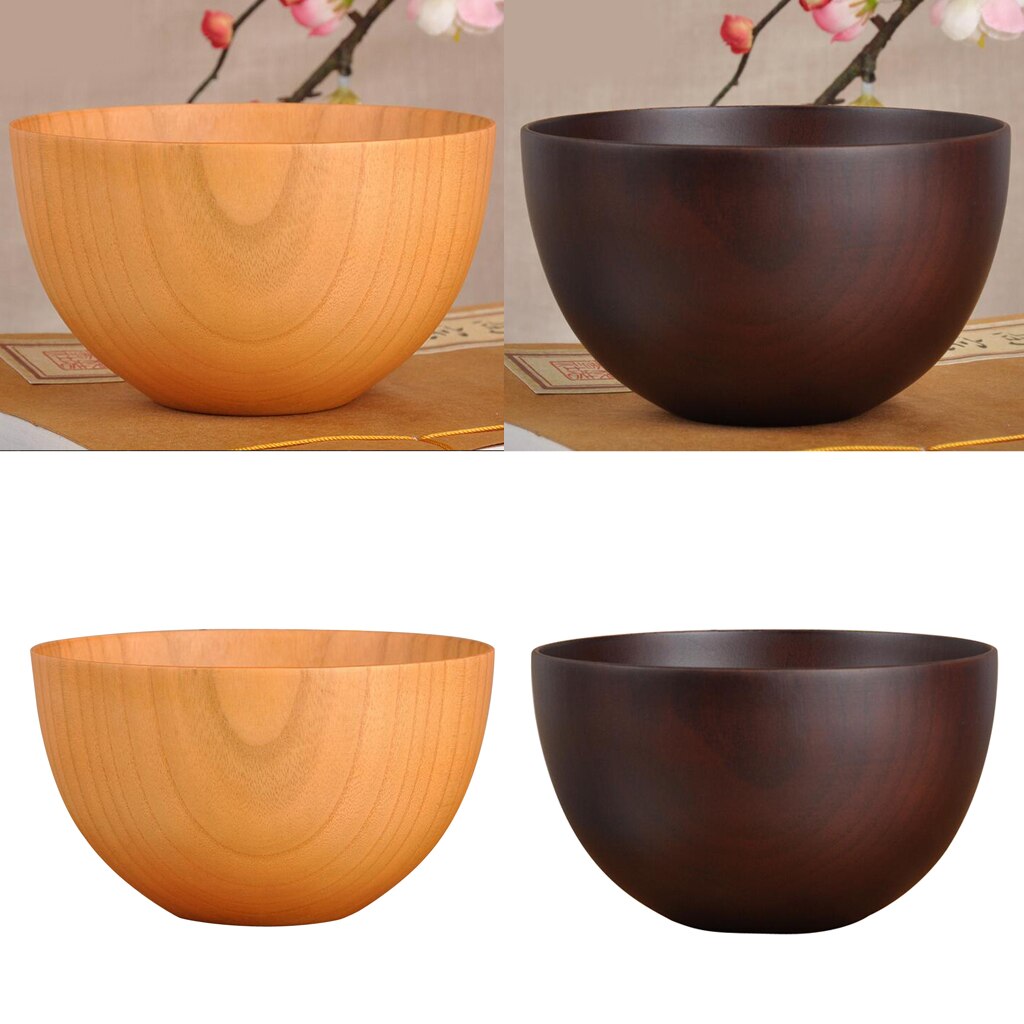 Natural Wood Round Bowl Handmade Craft Tableware Fruit Rice Bowl Kitchen