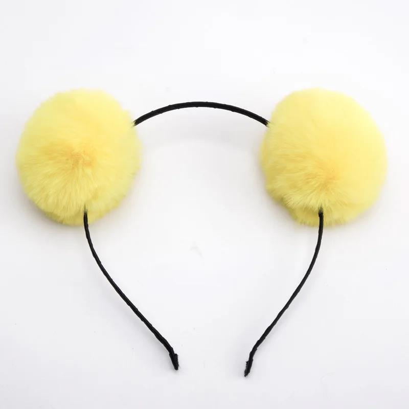 Schattige pomponbal oortjes pluizige balletjes leuke haarband haarband mooie haaraccessoires: Meerblauw