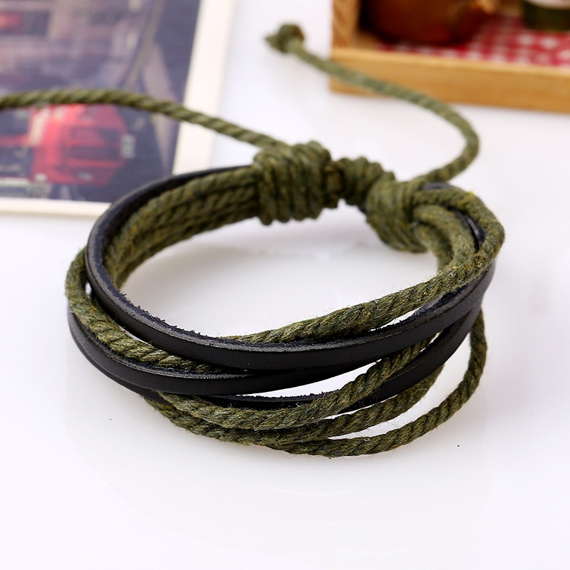 1 unidad de pulsera de cuero tejida monocromática, pulseras de cuerda de cuero pintadas a mano, pulsera de hombre y mujer con cuerda trenzada PK043