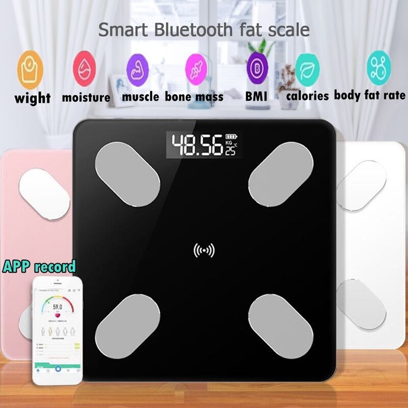 26*26cm lichaamsvetweegschalen slimme bmi-weegschaal led digitale badkamer draadloze weegschaal lichaamsgewicht bluetooth-weegschaal android ios-app