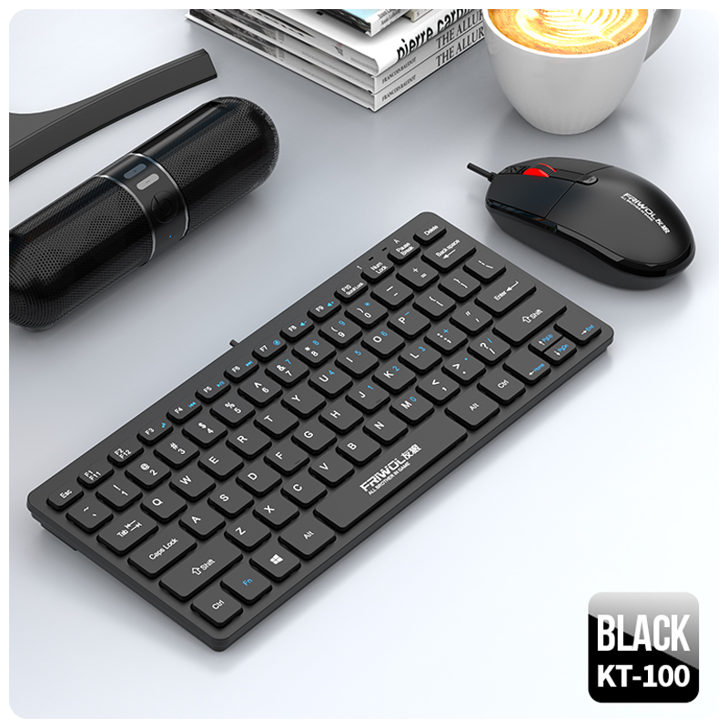 FRIWOL KT-100 Wired Keyboard Mouse Set 78 Key Mini Portable USB Laptop Desktop Computer Home Office CNC: green