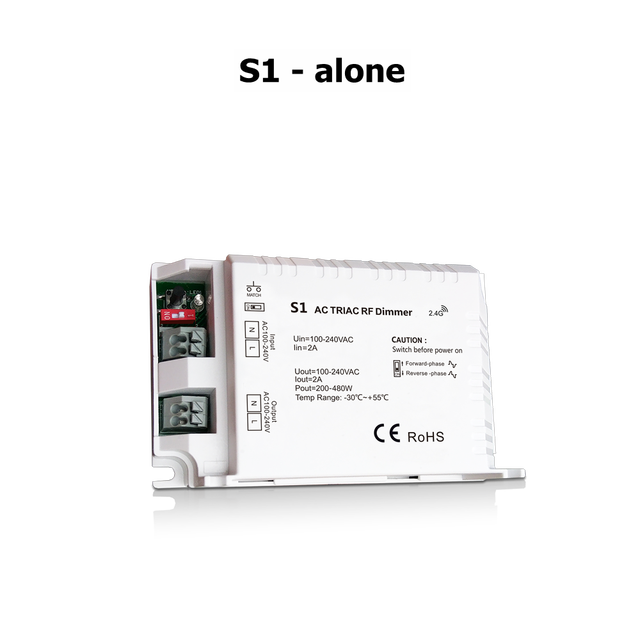 S1 S1-B R1 Triac Dimmer Controller Push-Dim AC100-240V 1 Channel Single Color 150-480W RF 10 keys Wireless Remote: S1 alone
