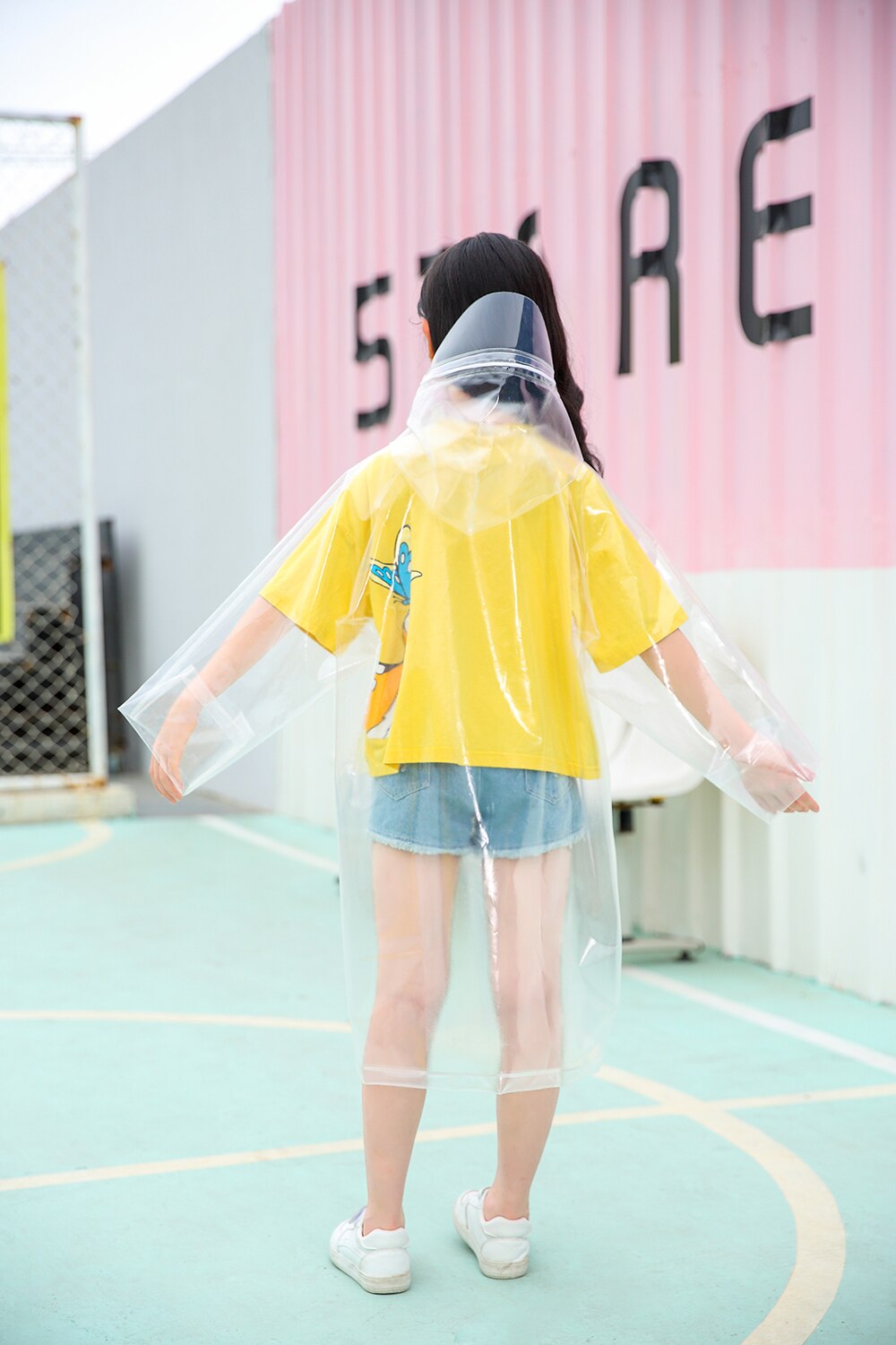 Kids Clear Long Raincoat Transparent Rain Coat with hood and Backpack Position for Children Boys and Girls