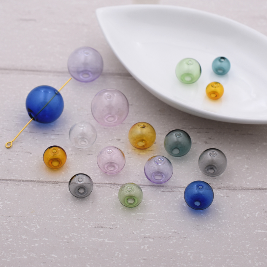10 piezas de doble agujero, 10-20mm, bola de cristal de Color, cuentas de globo, botella de vidrio hueca, Vial, accesorios para hacer joyas