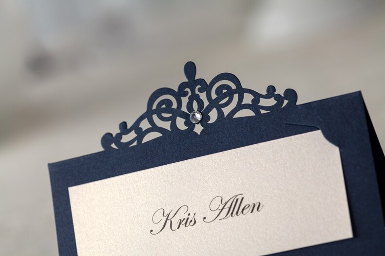 Portatarjetas de lugar azul marino, centro de mesa, configuración de nombre y número, decoración para banquete de boda, tarjetas e invitaciones para eventos y fiestas