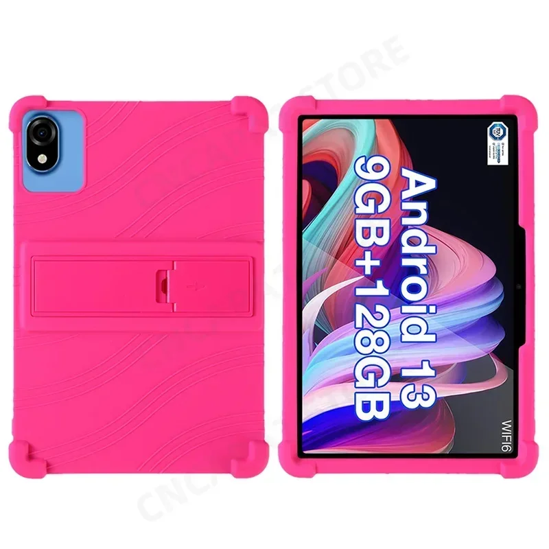For Teclast P30 T P30T Case 10.1 inch Tablet PC Soft Silicone Shockproof Cover with Rear Kickstand Soft: 12.4 / Hot Pink