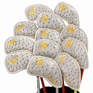 Champkey 12pcs Golf Iron Cover Headcover Golf Iron Head Covers 3 Colors PU Leather With Breath Holes Golf Club Iron Covers: Gray short