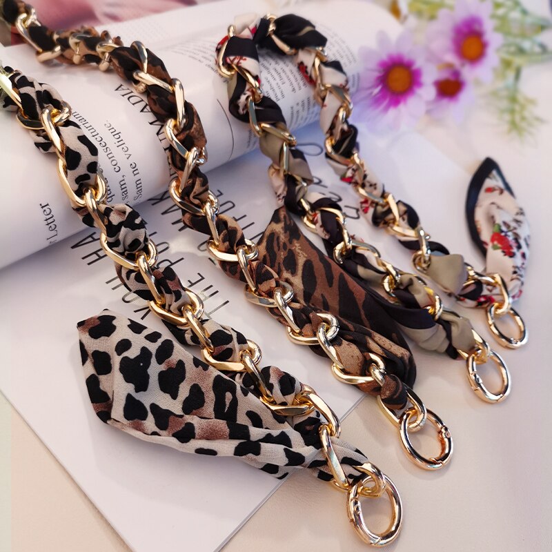 Leopard Print Silk Scarf Chain Hand Lanyard Plush Strap Mobile Phone Wrist Strap Anti-lost Lanyard Strap bag Anti-lost Lanyard