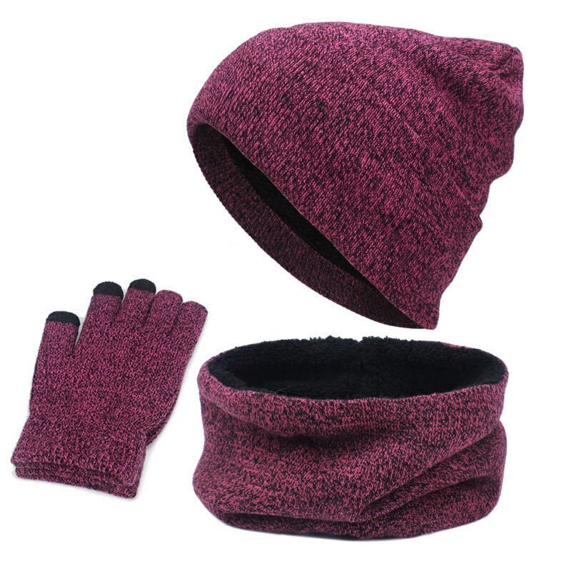 Bonnet et écharpe en coton doux et pour femmes, ensemble avec doublure chauffante, épais, gants de texto pour écran tactile intelligent: F