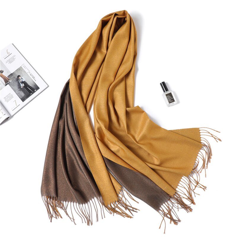Talvihuivi naisille, yksivärinen, pashminan kaltainen kashmir, tupsuilla koristeltu, lämmin huivi, paksut shaalit ja kietaisut, kiiltävä, kaksipuolinen, bufanda: Wt2-11