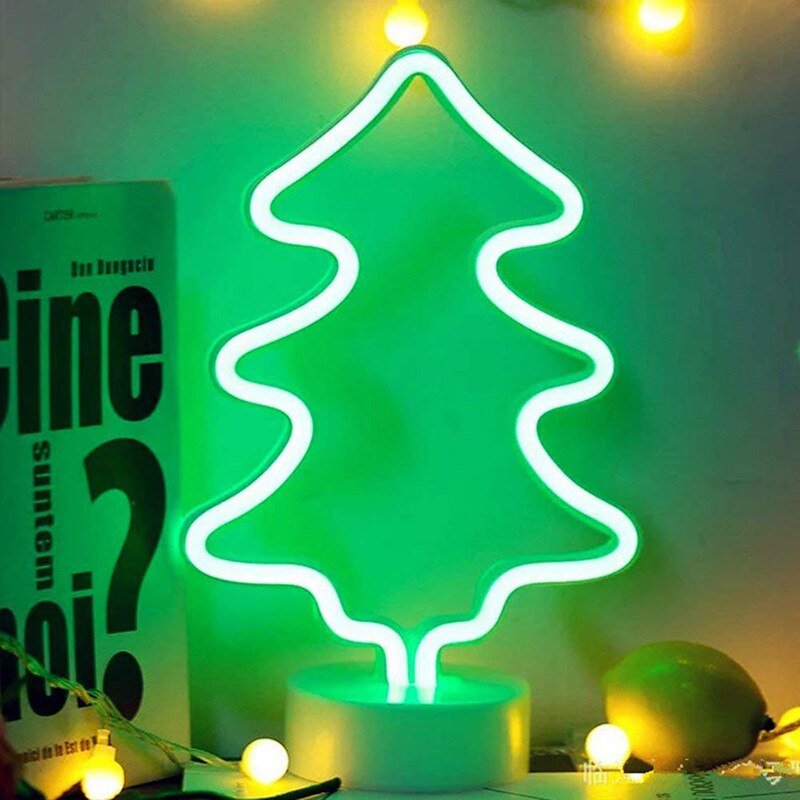 Neon Christmas Tree LED Xmas Home Decor Neon Sign Lamp Rainbow Flamingo Table Bedside Light USB / Battery Power