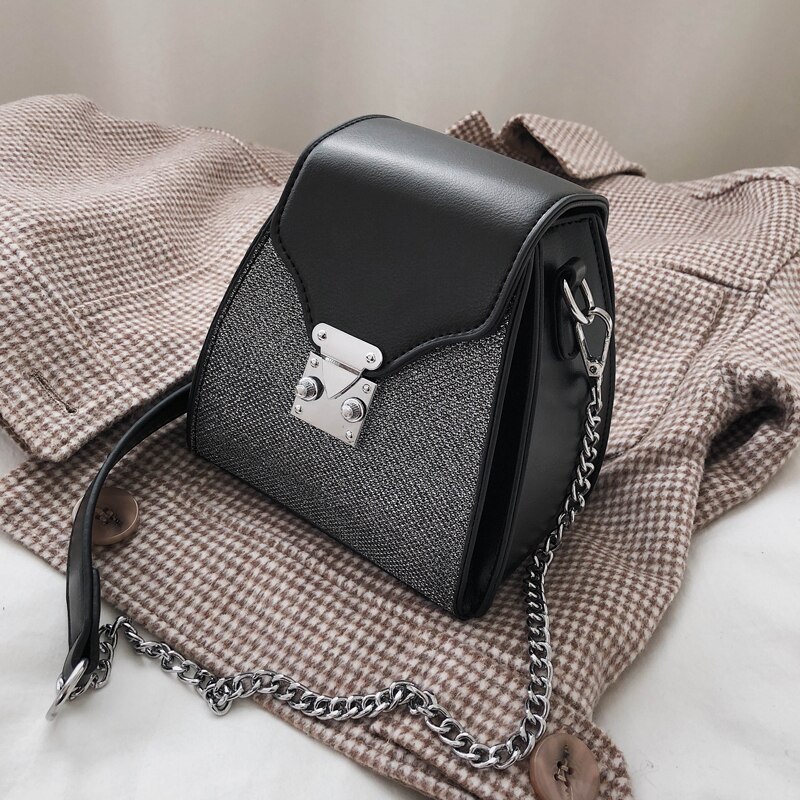 Contrast color Bucket bag PU Leather Women's Handbag Lock Chain Shoulder Messenger Bag