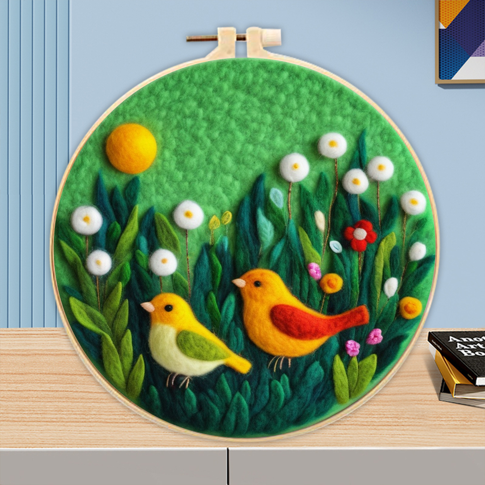 Fotospecialmaling, gør-det-selv uldbroderikit, fugl gør-det-selv uldnålefilt billedkit, hobbymaling, 20 x 20cm ramme