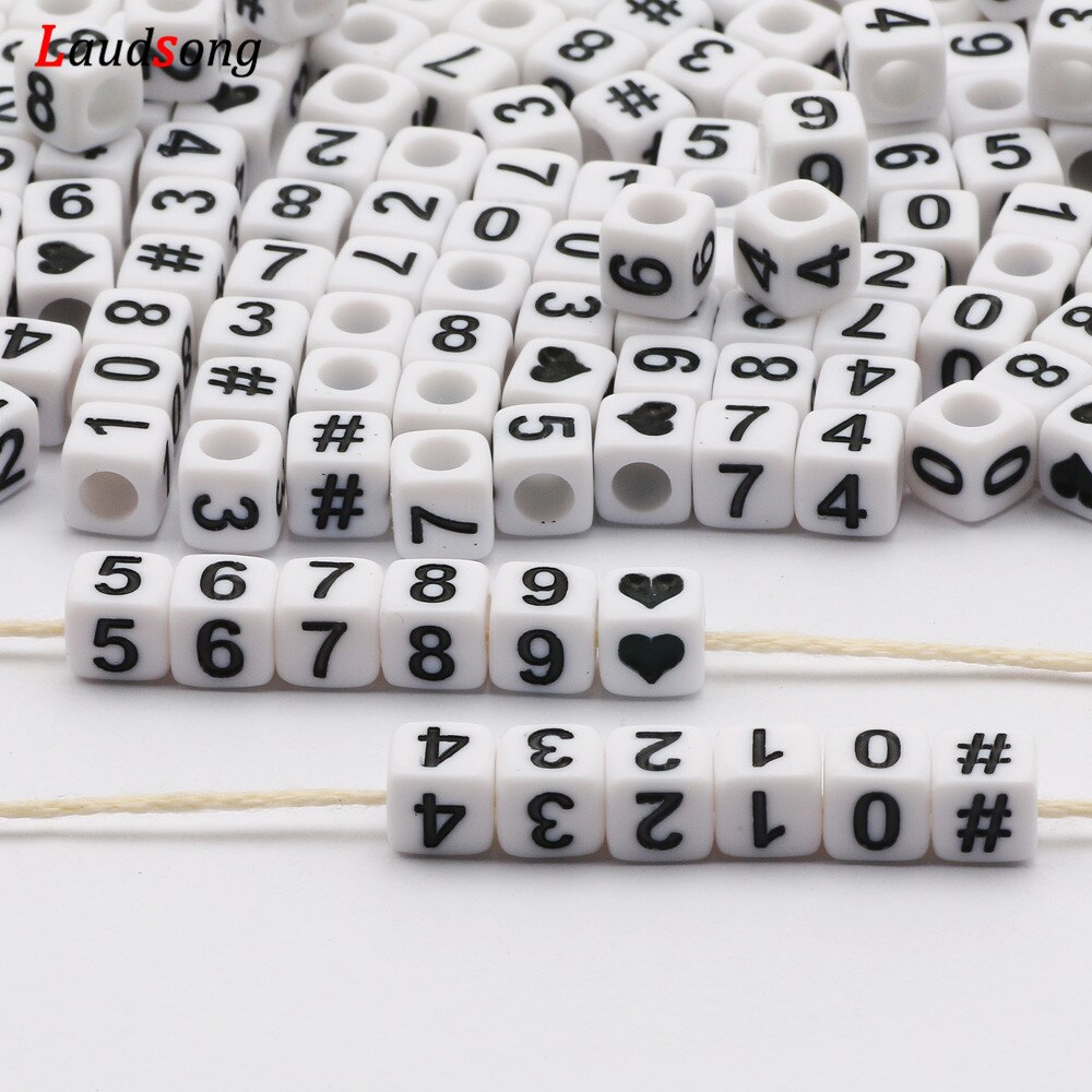 Mieszane numer serca listu akrylowe koraliki 6mm kwadratowy odstępnik luźne koraliki robić tworzenia biżuterii Wykonany ręcznie Diy bransoletka naszyjnik