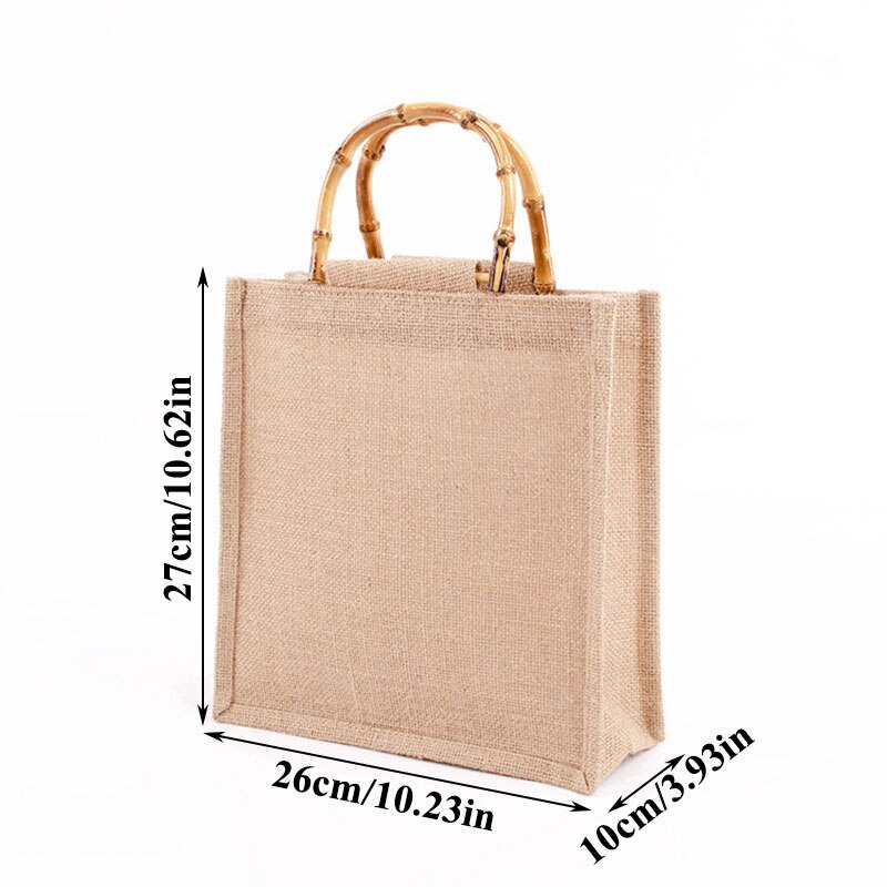 Draagbare Jute Boodschappentas Waterdichte Jute Handtas Met Bamboe Lus Handgrepen Tote Hoge Capaciteit Unisex Vintage Boodschappentassen: 2